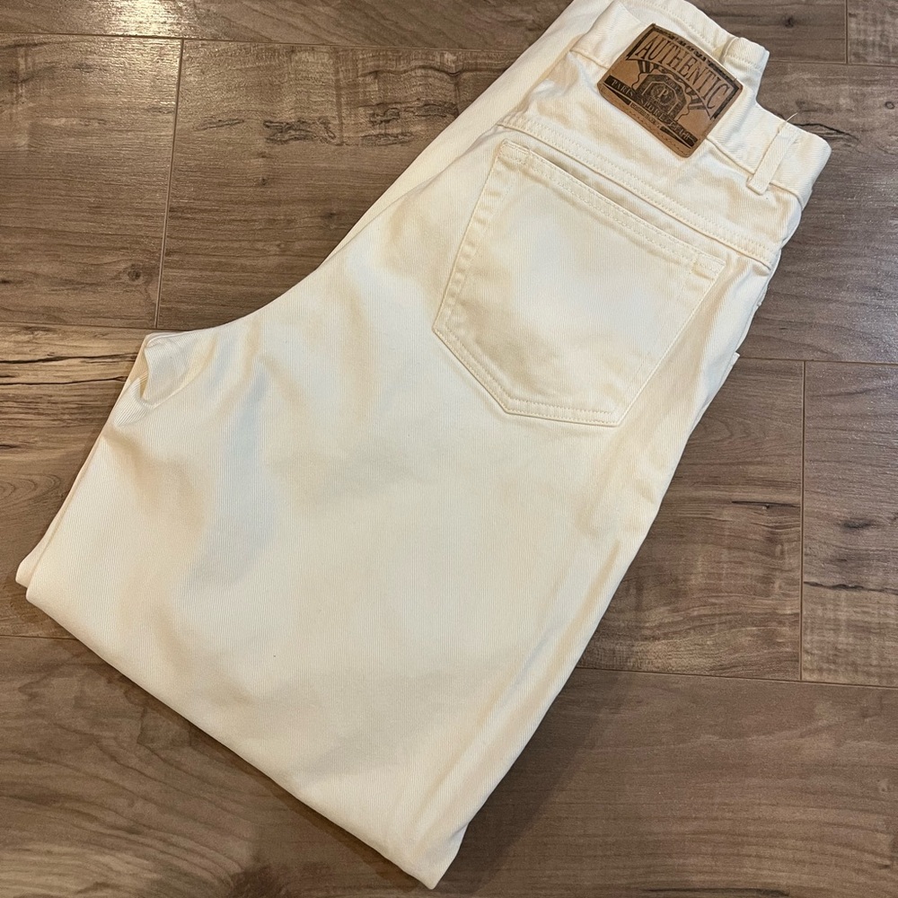 Vtg Paris Sport Club High Rise Baggy Leg Tapered Ankle Cream Colored Jeans Sz 12